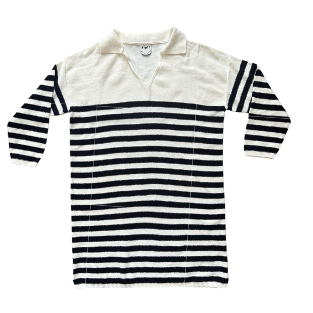 Arula Striped Polo Sweater‎ Dress in Cream and Black size X -XL